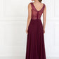 Chiffon Illusion V-Neck A-Line Long Dress with Beads Embellished