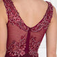 Chiffon Illusion V-Neck A-Line Long Dress with Beads Embellished