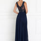 Chiffon Illusion V-Neck A-Line Long Dress with Beads Embellished