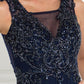 Chiffon Illusion V-Neck A-Line Long Dress with Beads Embellished