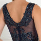 Chiffon Illusion V-Neck A-Line Long Dress with Beads Embellished