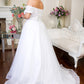 Embroidered Bodice Cut-Away Shoulder Glitter Mesh Wedding Gown w/ Sequin Mesh Lining