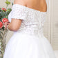 Embroidered Bodice Cut-Away Shoulder Glitter Mesh Wedding Gown w/ Sequin Mesh Lining