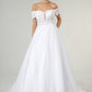 Embroidered Bodice Cut-Away Shoulder Glitter Mesh Wedding Gown w/ Sequin Mesh Lining