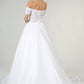 Embroidered Bodice Cut-Away Shoulder Glitter Mesh Wedding Gown w/ Sequin Mesh Lining
