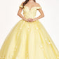 Embroidery Embellished Glitter-Mesh Cut-Away Shoulder Quinceanera Dress