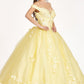 Embroidery Embellished Glitter-Mesh Cut-Away Shoulder Quinceanera Dress