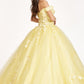 Embroidery Embellished Glitter-Mesh Cut-Away Shoulder Quinceanera Dress