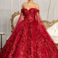 Cut-Away Shoulder Sweetheart Glitter Mesh Quinceanera Dress