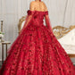 Cut-Away Shoulder Sweetheart Glitter Mesh Quinceanera Dress