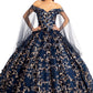 Cut-Away Shoulder Sweetheart Glitter Mesh Quinceanera Dress