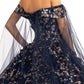 Cut-Away Shoulder Sweetheart Glitter Mesh Quinceanera Dress