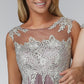 Chiffon Long Dress with Lace Embellished Bodice and Sheer Neckline