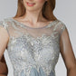 Chiffon Long Dress with Lace Embellished Bodice and Sheer Neckline