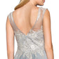 Chiffon Long Dress with Lace Embellished Bodice and Sheer Neckline