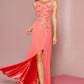 Beaded Chiffon Floor Length Dress with Sheer Neckline and Side Slit