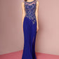 Beaded Chiffon Floor Length Dress with Sheer Neckline and Side Slit