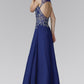 Beaded Chiffon Floor Length Dress with Sheer Neckline and Side Slit