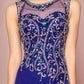 Beaded Chiffon Floor Length Dress with Sheer Neckline and Side Slit