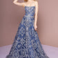 Straight Across Neckline Glitter Mesh A-Line Dress