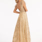Feather-Shoulder Embellished A-line Dress w/ Open V-back