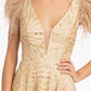 Feather-Shoulder Embellished A-line Dress w/ Open V-back