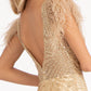 Feather-Shoulder Embellished A-line Dress w/ Open V-back