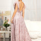Feather-Shoulder Embellished A-line Dress w/ Open V-back