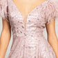 Feather-Shoulder Embellished A-line Dress w/ Open V-back