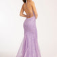 Straight Across Sequin Embellished Mesh Mermaid Dress w/ Slit