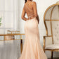 Straight Across Sequin Embellished Mesh Mermaid Dress w/ Slit