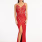 Sequin Embellished Illusion V-neck Mermaid Dress w/ Open V-back