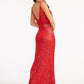 Sequin Embellished Illusion V-neck Mermaid Dress w/ Open V-back