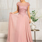 Beads Embellished Chiffon A-line Dress w/ Cap Sleeves