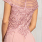 Beads Embellished Chiffon A-line Dress w/ Cap Sleeves