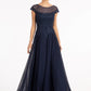 Beads Embellished Chiffon A-line Dress w/ Cap Sleeves