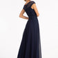 Beads Embellished Chiffon A-line Dress w/ Cap Sleeves