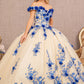 3-D Flower Embroidery Off Shoulder Mesh Quinceanera Gown