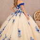 3-D Flower Embroidery Off Shoulder Mesh Quinceanera Gown