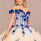 3-D Flower Embroidery Off Shoulder Mesh Quinceanera Gown