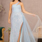 Sequin Glitter Asymmetric Mermaid Dress w/ Long Waist Mesh Layer