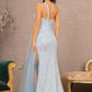 Sequin Glitter Asymmetric Mermaid Dress w/ Long Waist Mesh Layer