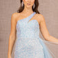 Sequin Glitter Asymmetric Mermaid Dress w/ Long Waist Mesh Layer
