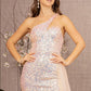 Sequin Glitter Asymmetric Mermaid Dress w/ Long Waist Mesh Layer