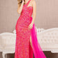 Sequin Glitter Asymmetric Mermaid Dress w/ Long Waist Mesh Layer