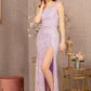 Sequin Asymmetric Cut-out Back Mermaid Dress w/ Feather Strap