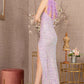 Sequin Asymmetric Cut-out Back Mermaid Dress w/ Feather Strap