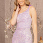 Sequin Asymmetric Cut-out Back Mermaid Dress w/ Feather Strap