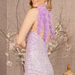 Sequin Asymmetric Cut-out Back Mermaid Dress w/ Feather Strap