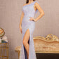 Sequin Asymmetric Cut-out Back Mermaid Dress w/ Feather Strap